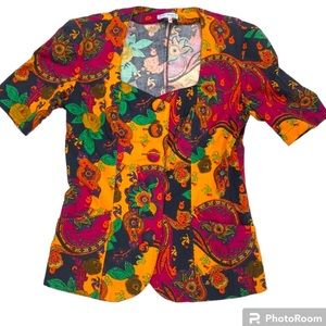 💛 Vtg Therese Baumaire Paris Colorful Button Blouse Top Sz Eur 42